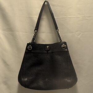 Coach Navy Blue  Pebbled Leather Shoulder Bag